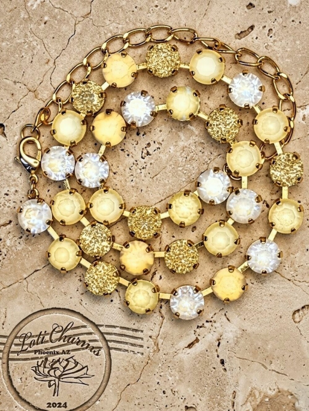 Sweet Yellow Lemon Meringue Premium  Crystals  in Classic Gold Tennis Necklace